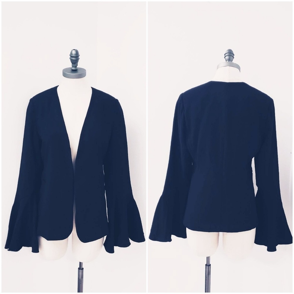 Harlowe and Graham ruffle bell sleeve blazer